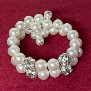 Faux White Pearl Bracelet with Four Shiny Crystal-Filled Balls